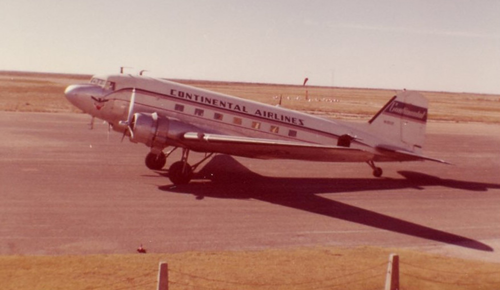 A Continental Airlines Douglas DC-3 at the Lea County Airport in the 1950’s.