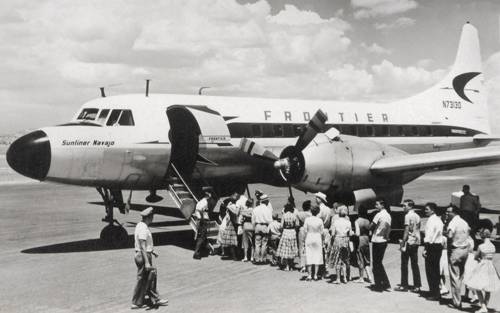 A Frontier Airlines Convair 340 at the Farmington Airport in the early 1960’s.