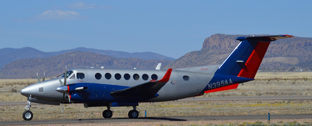 Advanced Air Beechcraft 350 Super King Air taxis into the Grant County Airport terminal in 2023.