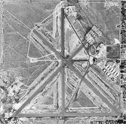 Aerial view of the old Roswell Municipal Airport prior to 1967.