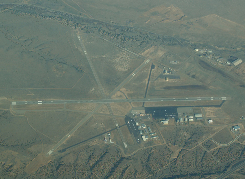 An aerial view of the Santa Fe airport in 2010 showing the runway layout.