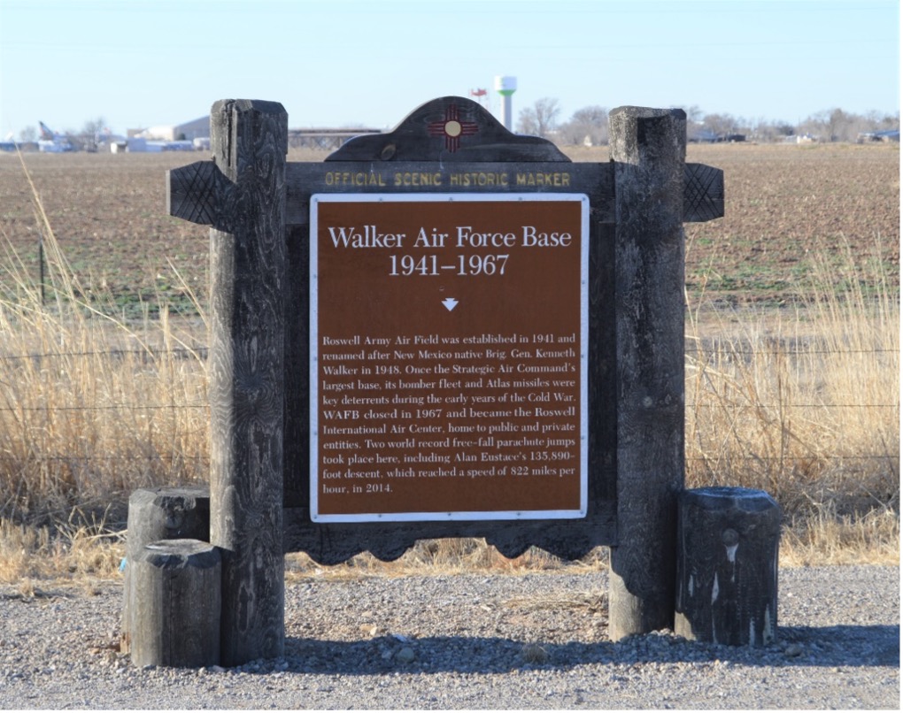 An official New Mexico historic marker recounting the former Walker Air Force Base.