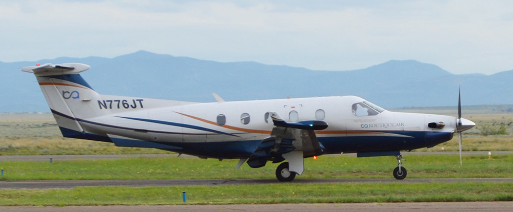 Boutique Air Pilatus PC-12 taking off from Silver City in 2017.