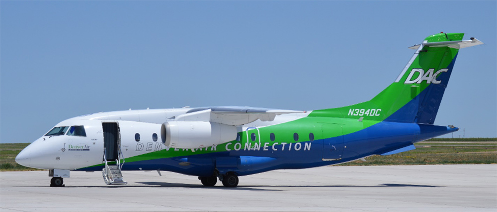 Denver Air Connection Fairchild Dornier 328Jet at Clovis in 2020.
