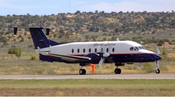 Great Lakes Airlines Beechcraft 1900D on a takeoff roll at the Gallup airport in 2007.