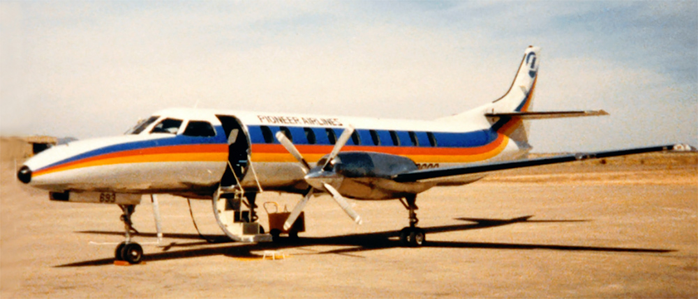 Pioneer Airlines Swearingen Metroliner III at the Santa Fe airport in the early 1980’s.