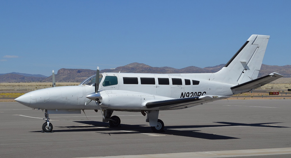 South Aero Cessna 404 Titan parked on the ramp at Silver City in 2023.