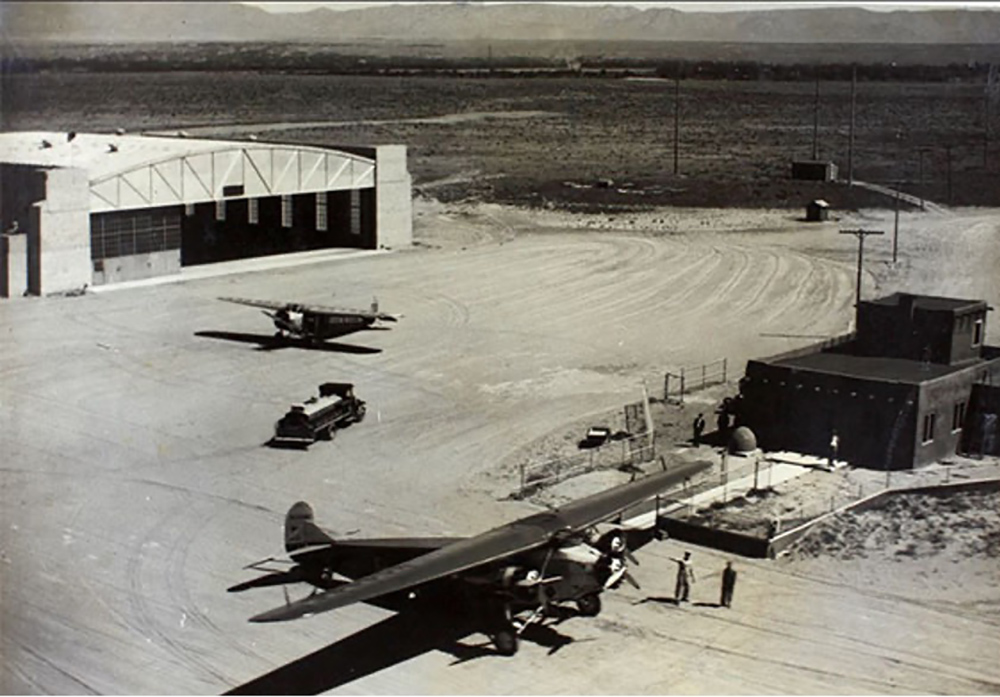 The West Mesa Airport in the early 1930’s with a WAE Fokker tri-motor aircraft.