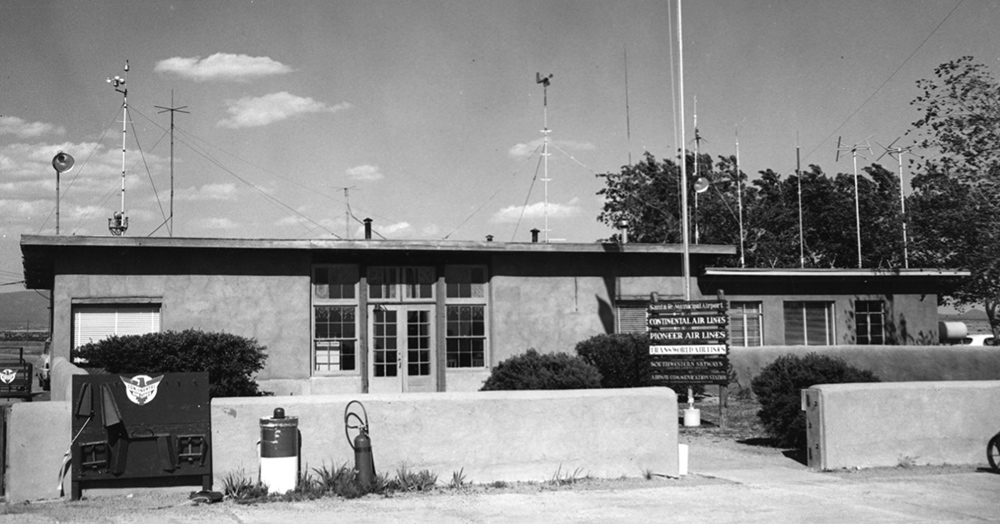 The first terminal building at the Santa Fe airport used from the late 1940’s until 1957.
