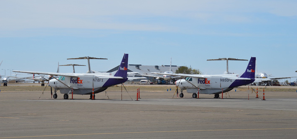 Two FedEx Feeder Cessna 208B Super Cargomasters operated by Baron Aviation at Roswell.