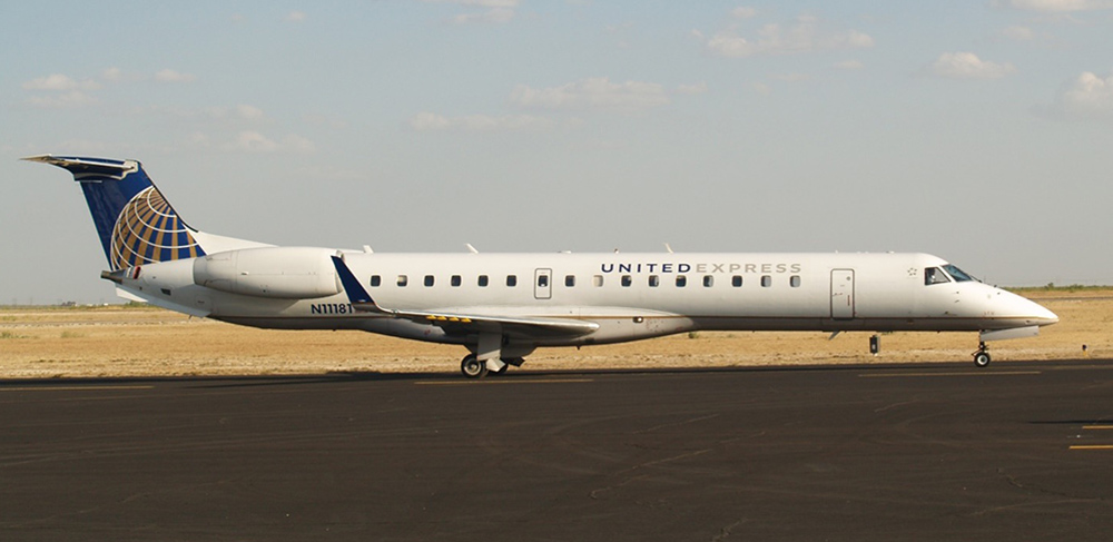 United Express Embraer-145 regional jet at Hobbs arriving on a flight from Houston in 2011.
